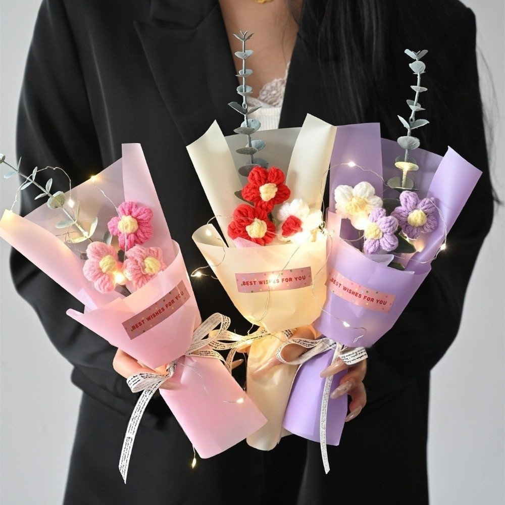 Knitted Crochet Flowers Bouque - огляд і ціна Photography Artificial Lighting